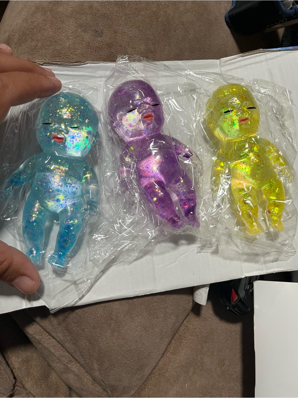 Squeeze Glitter Squishy Baby Dolls - Blue, Purple, Yellow